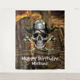 Pirate Skull Captain Cross Bones backdrop Tapestry
