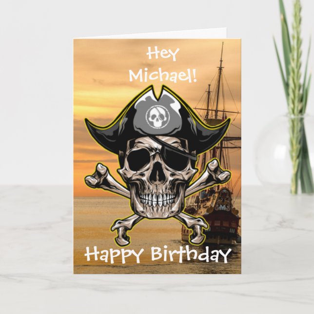 Pirate Skull Captain Cross Bones Card (Front)