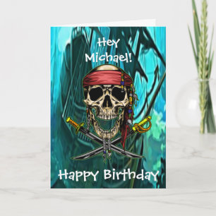 Pirate Skull Captain Cross Swords Card