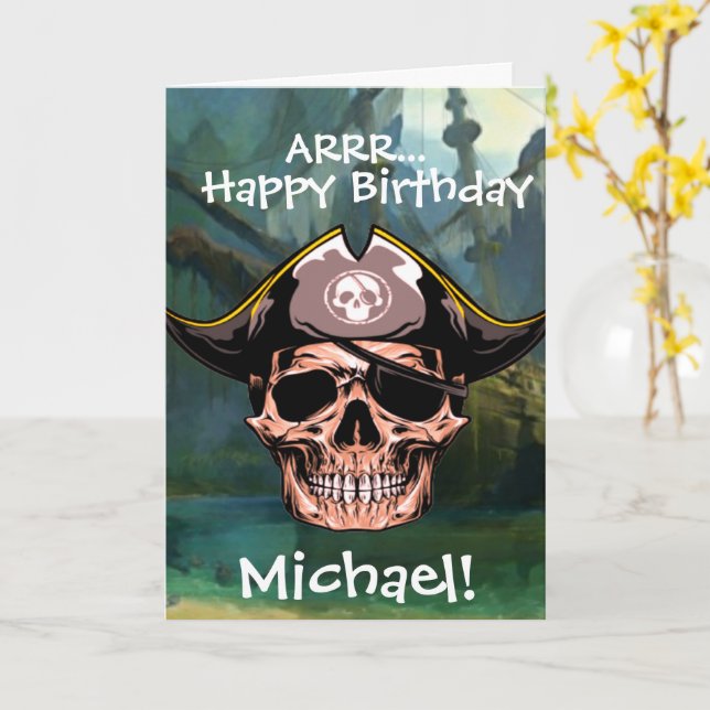 Pirate Skull Captain Jack  Card (Yellow Flower)