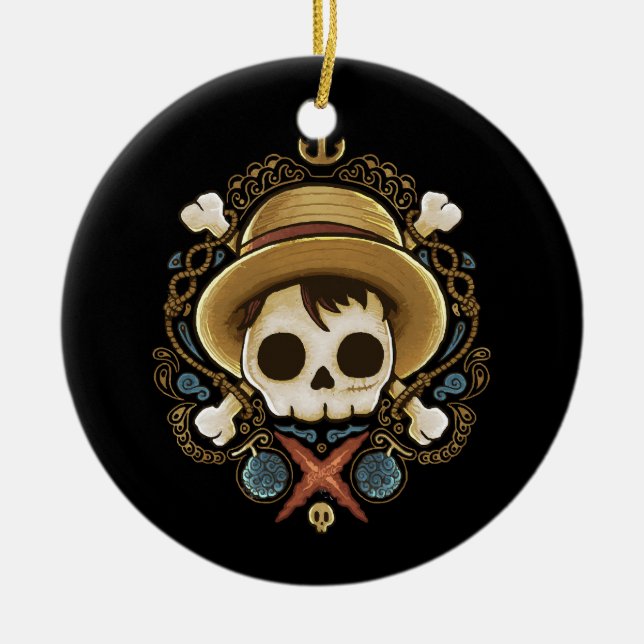 Pirate Skull Ceramic Tree Decoration (Front)