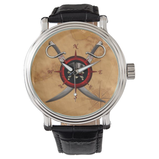 Pirate Skull Compass Rose Watch (Front)