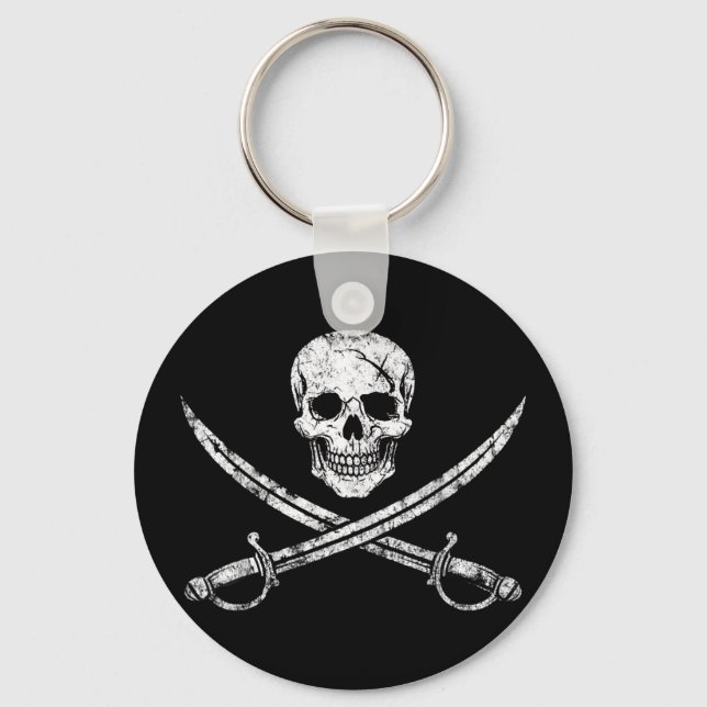 Pirate skull crossbones cross sword jolly roger key ring (Front)