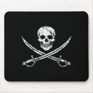 Pirate skull crossbones cross sword jolly roger mouse mat