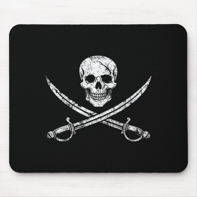 Pirate skull crossbones cross sword jolly roger mouse mat (Front)