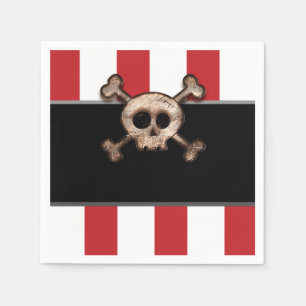 Pirate Skull & Crossbones Red White Birthday Party Napkin
