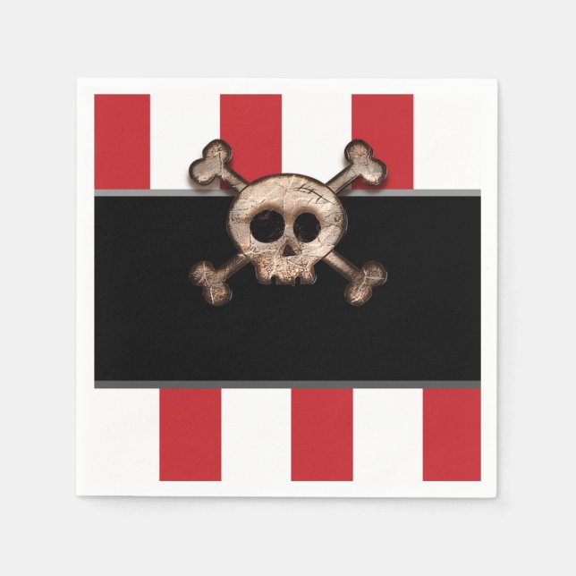 Pirate Skull & Crossbones Red White Birthday Party Napkin (Front)