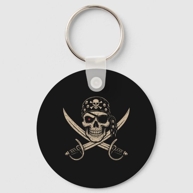 Pirate Skull Crossbones Skeleton Halloween For Men Key Ring (Front)