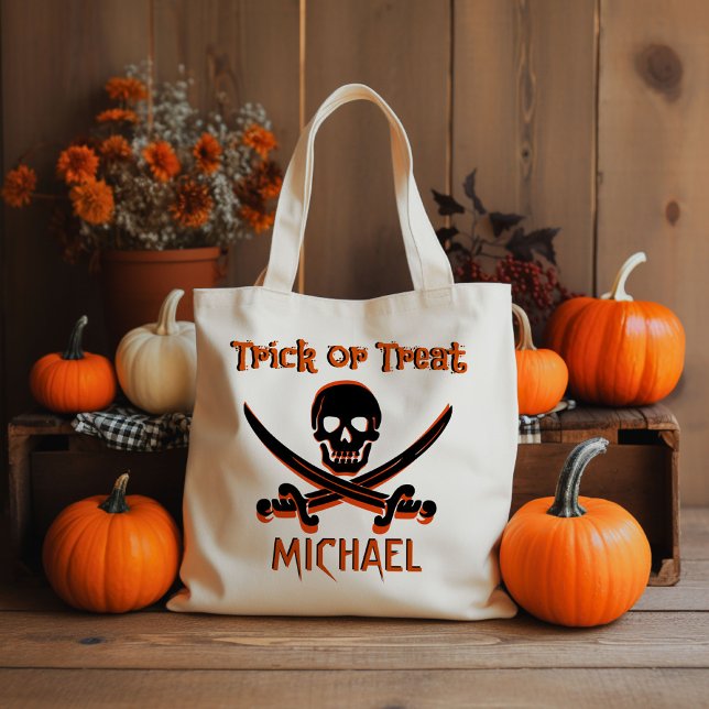 Pirate Skull Custom Name Trick or Treat Bag (Creator Uploaded)