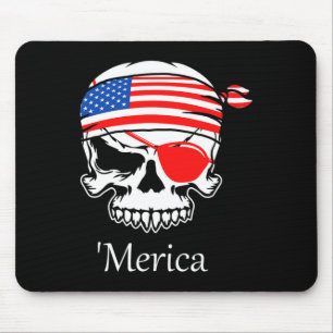 Pirate Skull Flag July 4th Independence Day Merica Mouse Mat