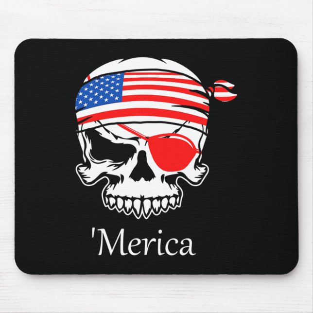 Pirate Skull Flag July 4th Independence Day Merica Mouse Mat (Front)