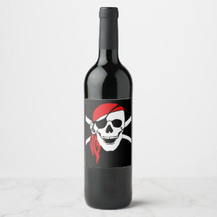Pirate Skull Flag Wine Label