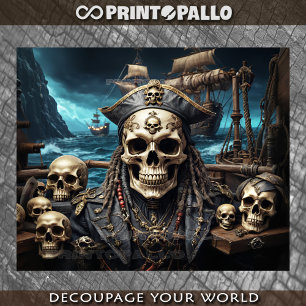 Pirate skull ghost captain on a galleon on the sea tissue paper