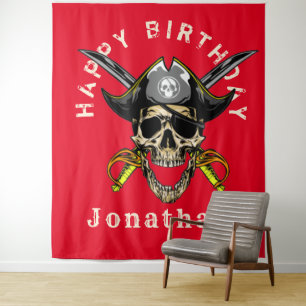 Pirate Skull Ghost Happy Birthday Backdrop Tapestry