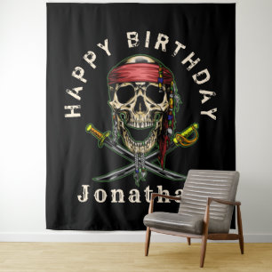 Pirate Skull Ghost Royal  Happy Birthday Backdrop Tapestry