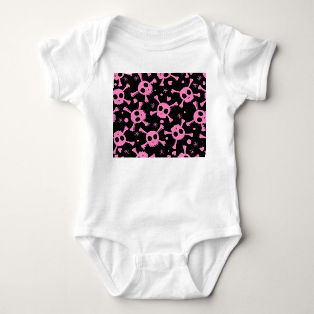 Pirate Skull: Girlish Hearts Pattern Baby Bodysuit (Front)