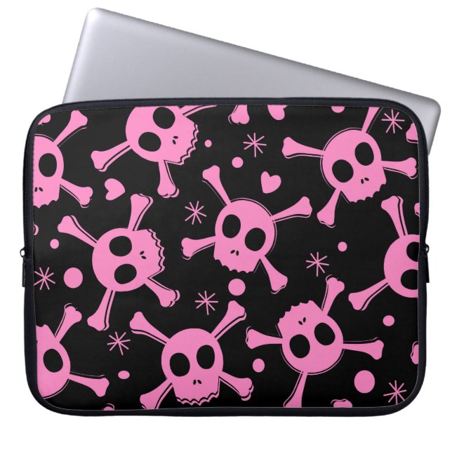 Pirate Skull: Girlish Hearts Pattern Laptop Sleeve (Front)