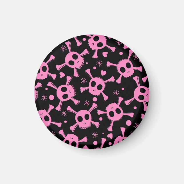 Pirate Skull: Girlish Hearts Pattern Magnet (Front)