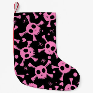 Pirate Skull: Girlish Hearts Pattern Small Christmas Stocking
