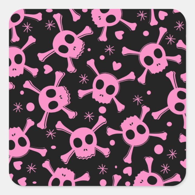 Pirate Skull: Girlish Hearts Pattern Square Sticker (Front)