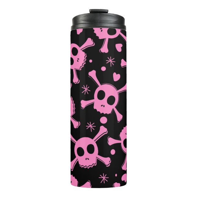 Pirate Skull: Girlish Hearts Pattern Thermal Tumbler (Front)