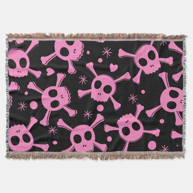 Pirate Skull: Girlish Hearts Pattern Throw Blanket (Front)