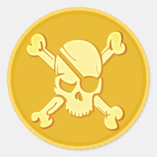Pirate Skull Gold Coin Treasure Dubloon Classic Round Sticker