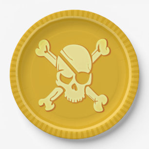 Pirate Skull Gold Coin Treasure Dubloon Paper Plate