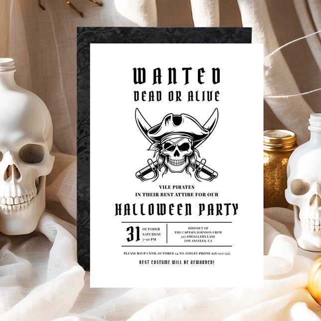 Pirate Skull Halloween Party  Invitation (Pirate Skull Halloween Party Invitation)