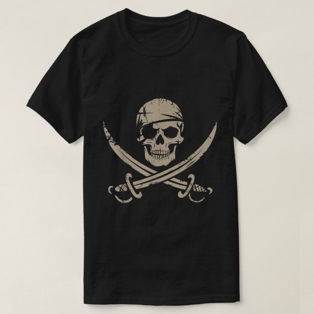 Pirate Skull | Halloween Skeleton Crossbones Art T-Shirt (Design Front)