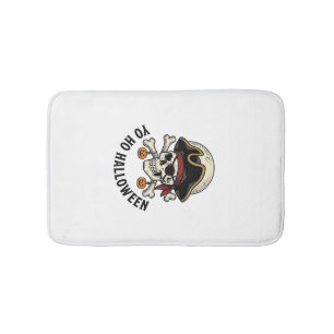 Pirate Skull Halloween Vintage Engraving White Shi Bath Mat