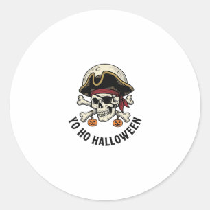 Pirate Skull Halloween Vintage Engraving White Shi Classic Round Sticker