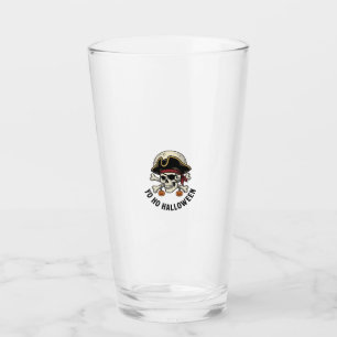 Pirate Skull Halloween Vintage Engraving White Shi Glass