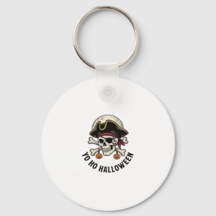 Pirate Skull Halloween Vintage Engraving White Shi Key Ring
