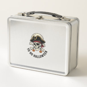 Pirate Skull Halloween Vintage Engraving White Shi Metal Lunch Box