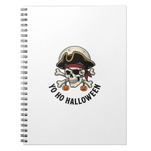 Pirate Skull Halloween Vintage Engraving White Shi Notebook