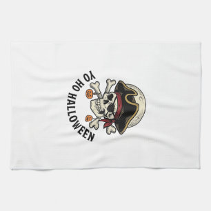 Pirate Skull Halloween Vintage Engraving White Shi Tea Towel
