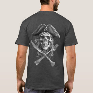 Pirate Skull in B&W with Crossbones Utensils T-Shirt