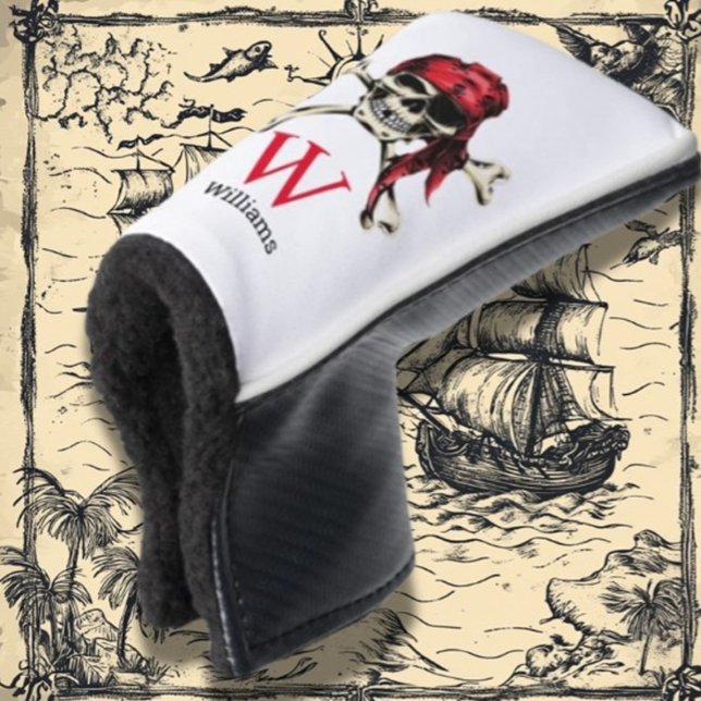 Pirate Skull Monogram  Golf Head Cover (Protect your clubs in style with a Pirate Skull Monogram Golf Head Cover. )