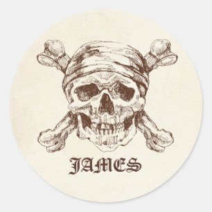 Pirate Skull n Cross Bones Custom Name Stickers