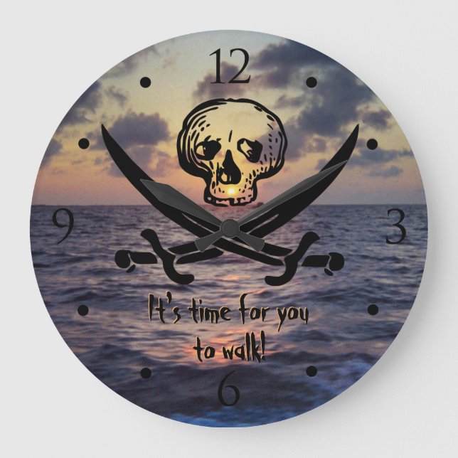 Pirate Skull Ocean Sunrise Custom Large Clock (Front)