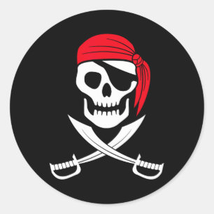Pirate Skull Red Bandanna Sword Costume Gift Classic Round Sticker