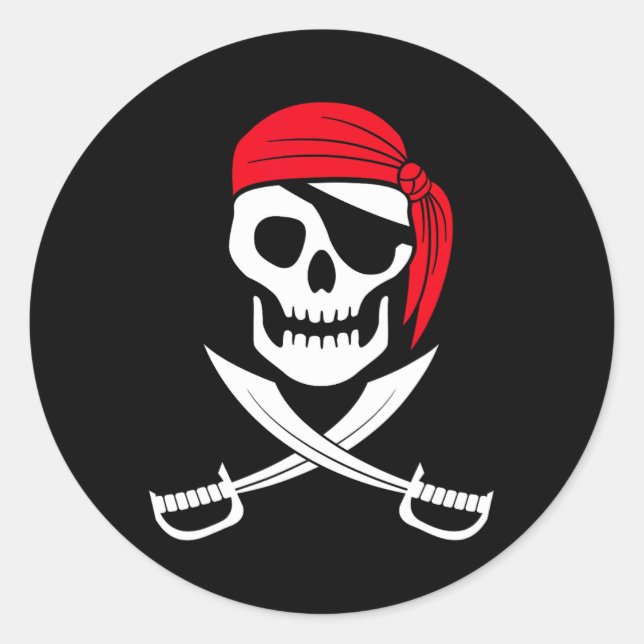Pirate Skull Red Bandanna Sword Costume Gift  Classic Round Sticker (Front)