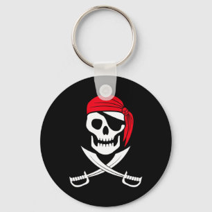 Pirate Skull Red Bandanna Sword Costume Gift Key Ring