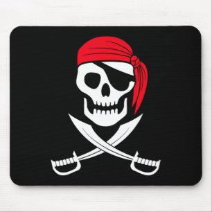 Pirate Skull Red Bandanna Sword Costume Gift Mouse Mat