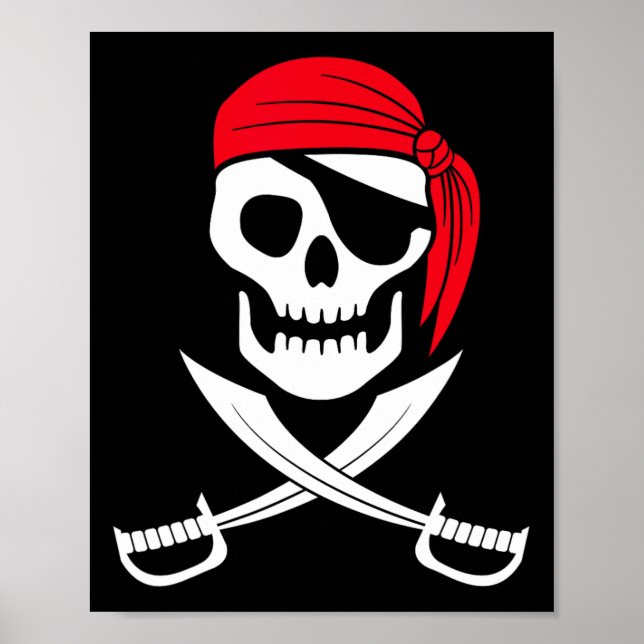 Pirate Skull Red Bandanna Sword Costume Gift  Poster (Front)