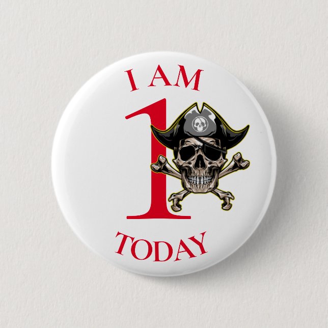 Pirate Skull Red Cross Bones 1st Birthday Button (Front)