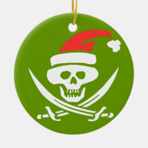 Pirate Skull Santa Jolly Roger Ceramic Tree Decoration