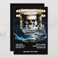 Pirate skull scroll ghost ship night storm sea