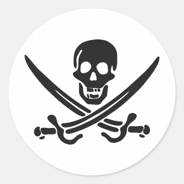 Pirate skull  silhouette - Choose background colou Classic Round Sticker (Front)